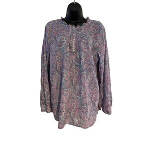 Talbots Tunic Women XL Purple Paisley Long Sleeve Lightweight Boho Fairy Cottage
